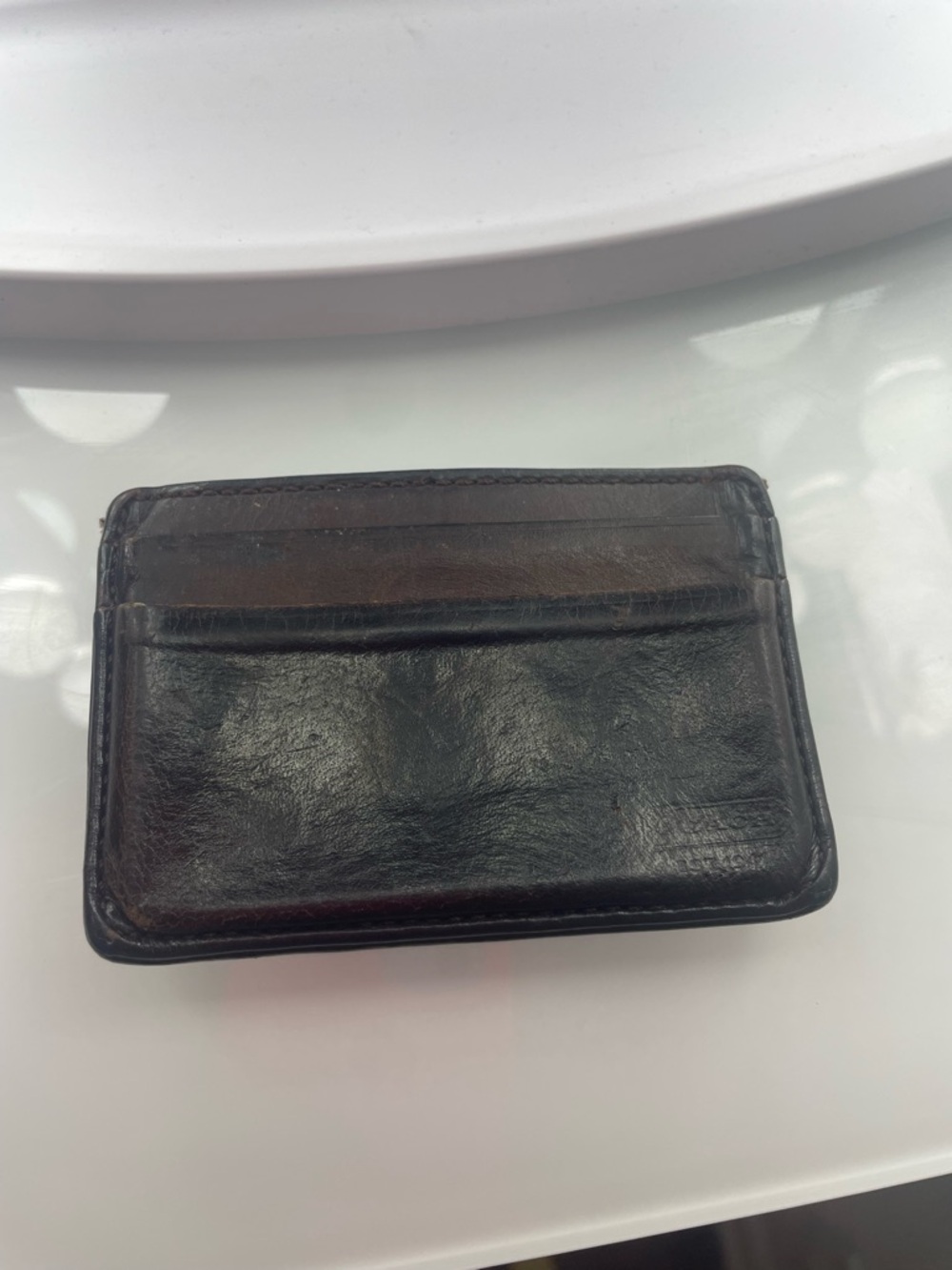 Vintage Worn Coach Brown Leather Slim Card with Money clip - Picture 2 of 11